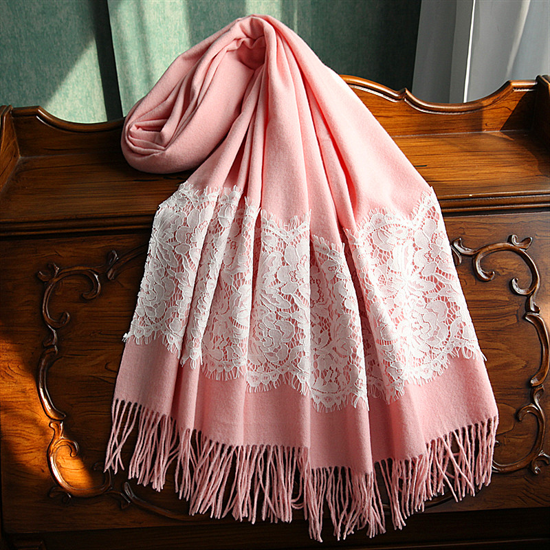 スカーフ 花柄レース刺繍フリンジマフラー