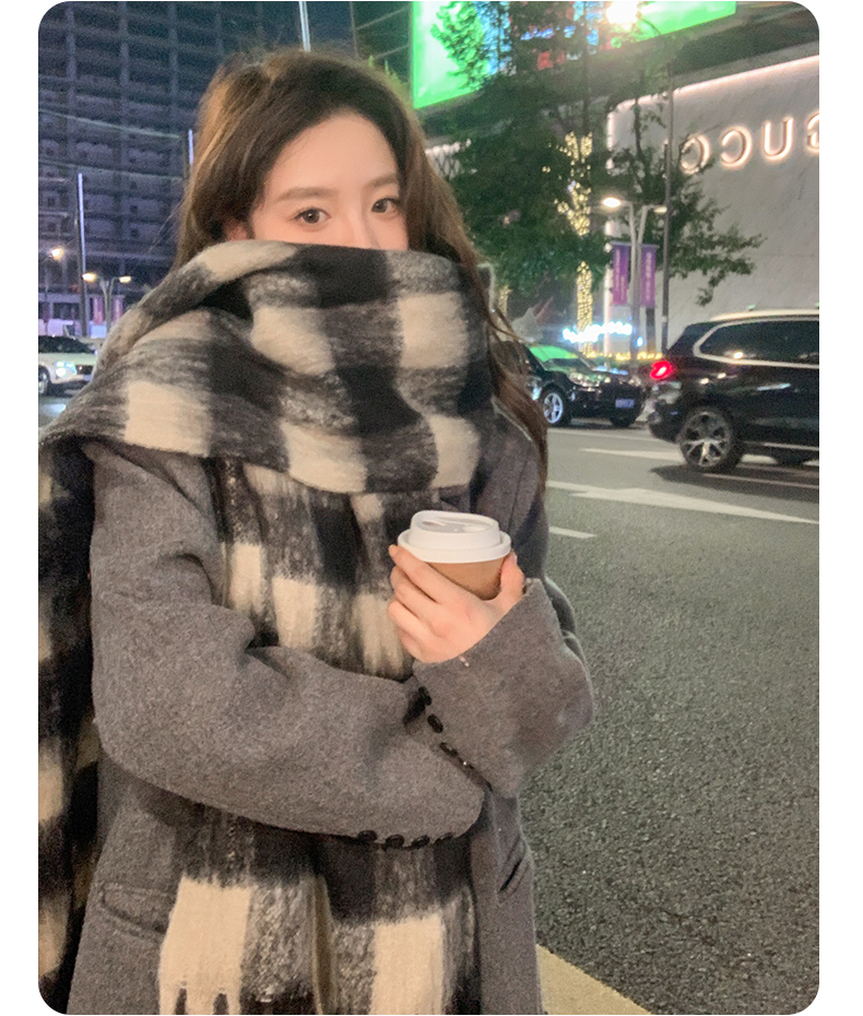 スカーフ ふわふわチェック柄厚手マフラー