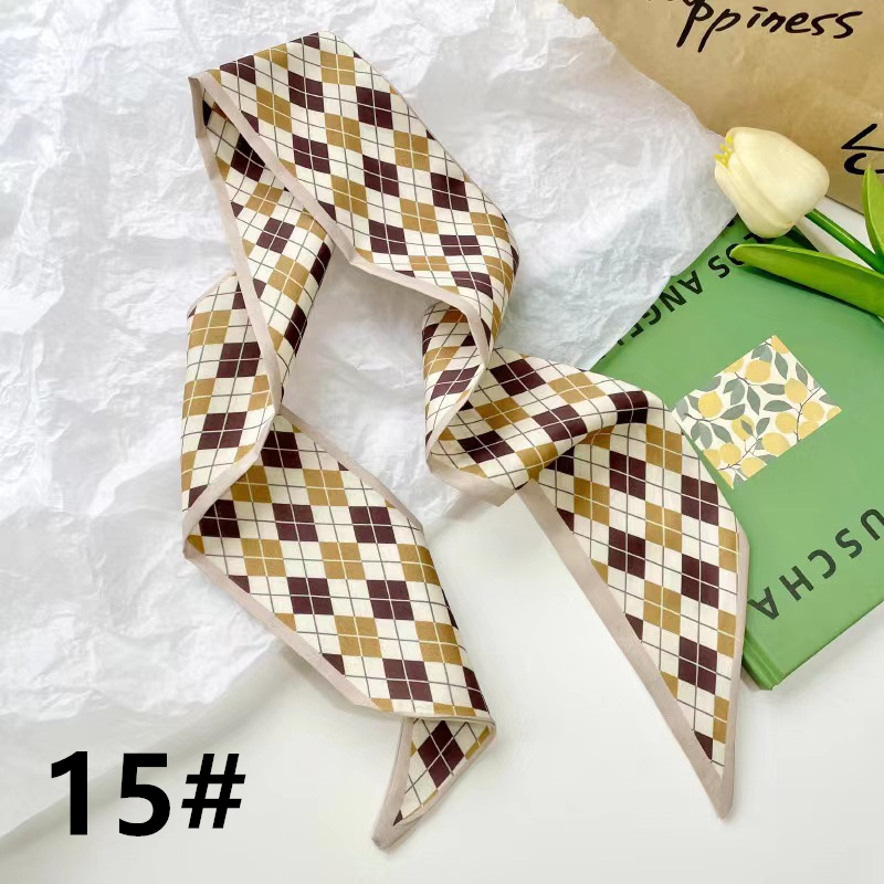 スカーフ モノトーン幾何学柄細スカーフ首元バッグ装飾ツイリー