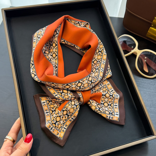 スカーフ シルクタッチ ロングスカーフ 上品プリント柄