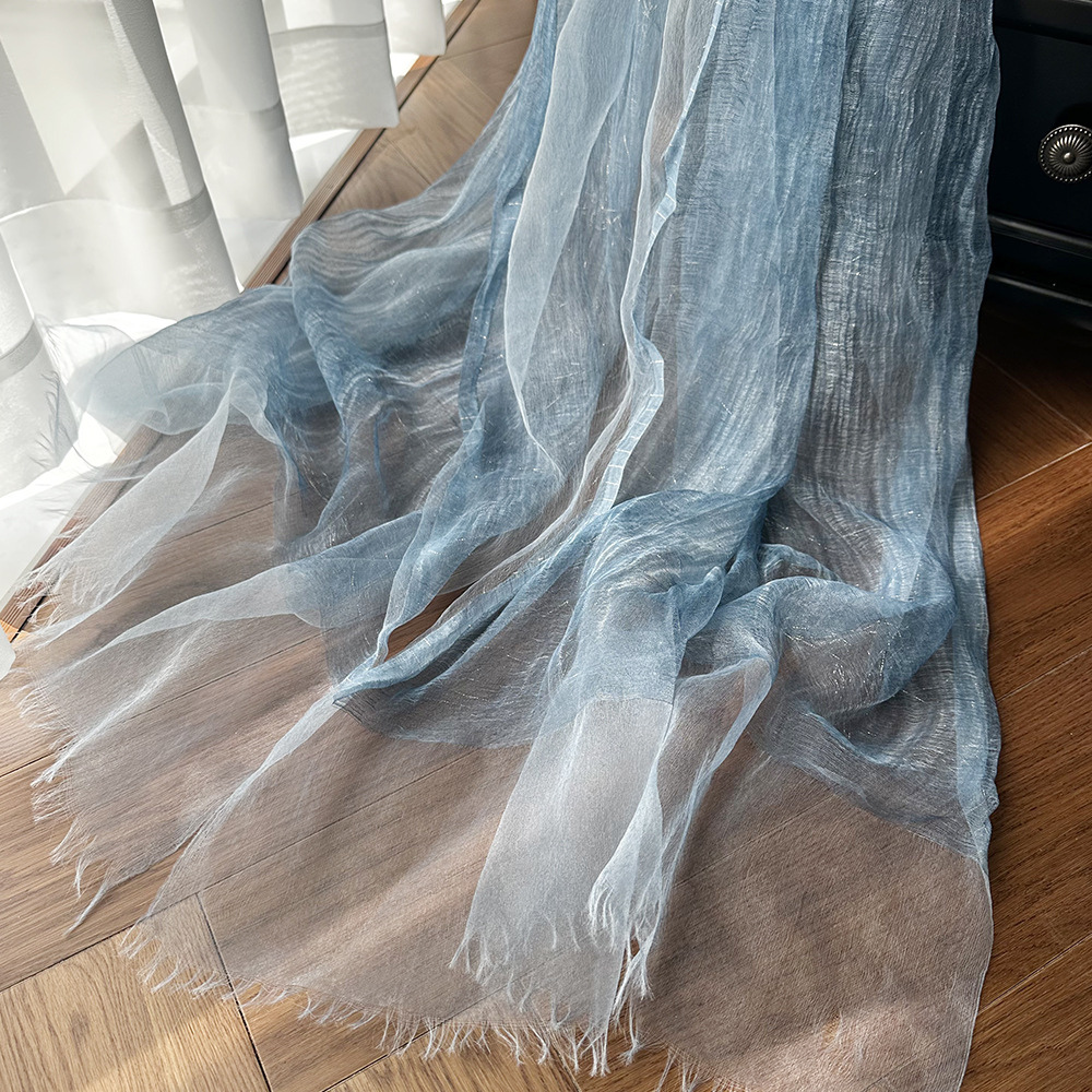 スカーフ 透かし織りラメラインコットン大判スカーフ