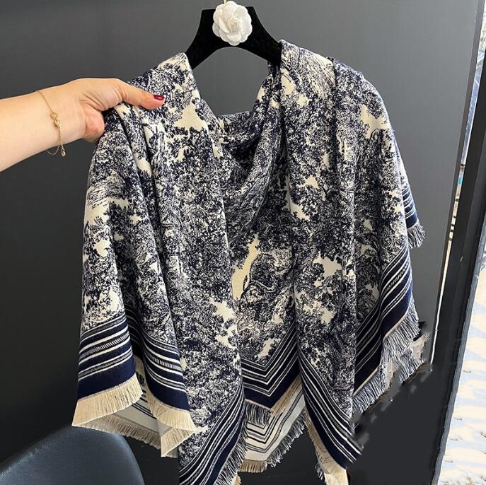 スカーフ 秋冬レディース大判スカーフ上品花柄フリンジ付き全6色