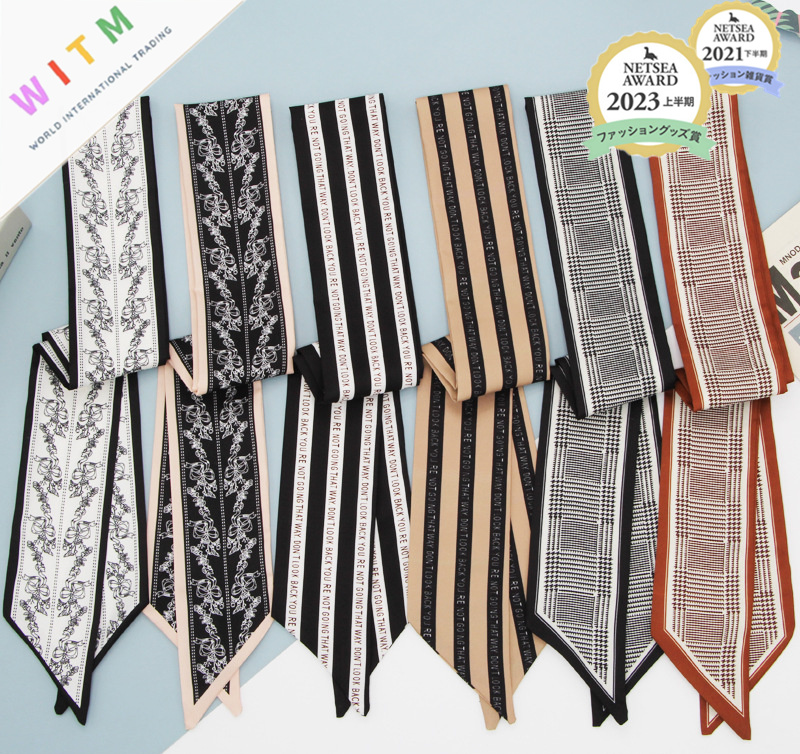 スカーフ 花柄ストライプ細スカーフ 長方形ツイリー