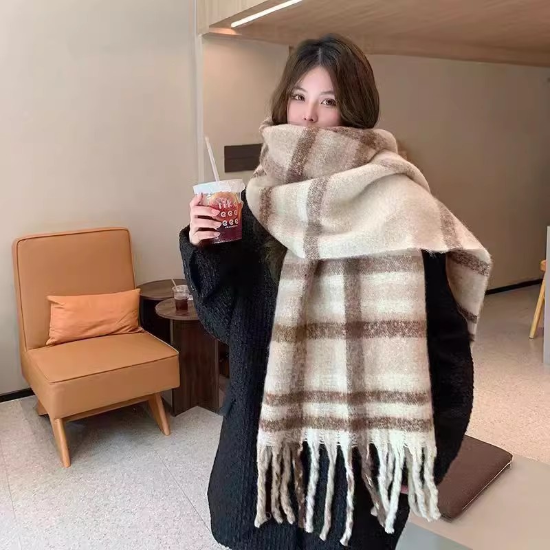 スカーフ クラシックチェック柄フリンジストール