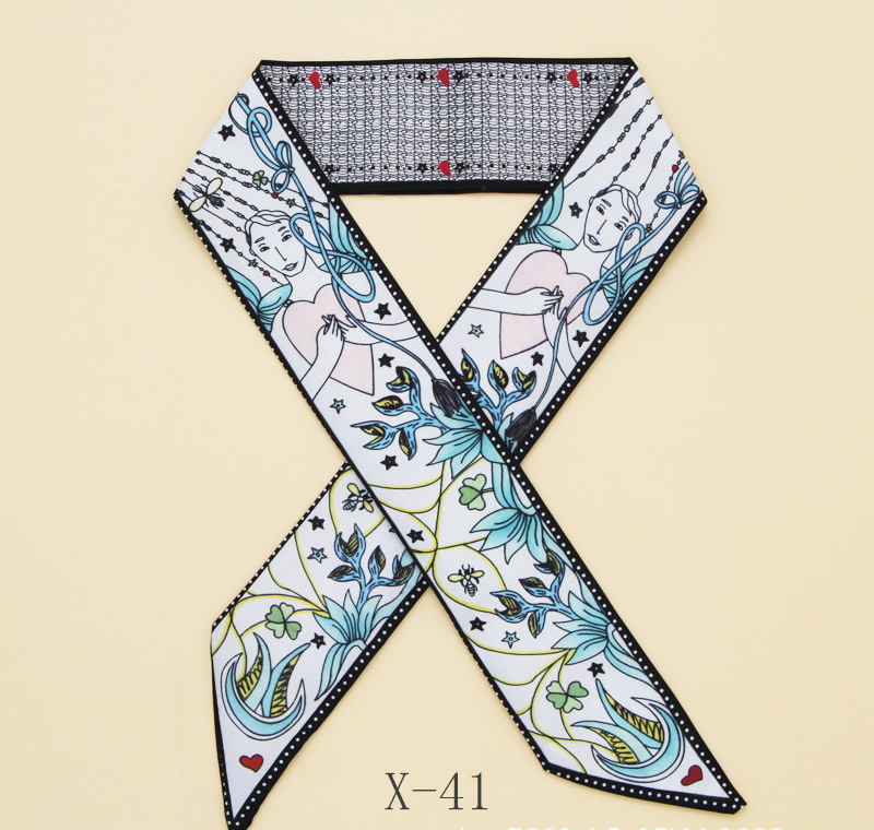 スカーフ 多彩柄細スカーフ ツイリー バッグ飾り首元アクセント