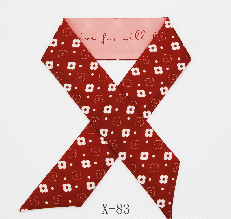 スカーフ 花柄チェック細スカーフ 長方形ツイリー