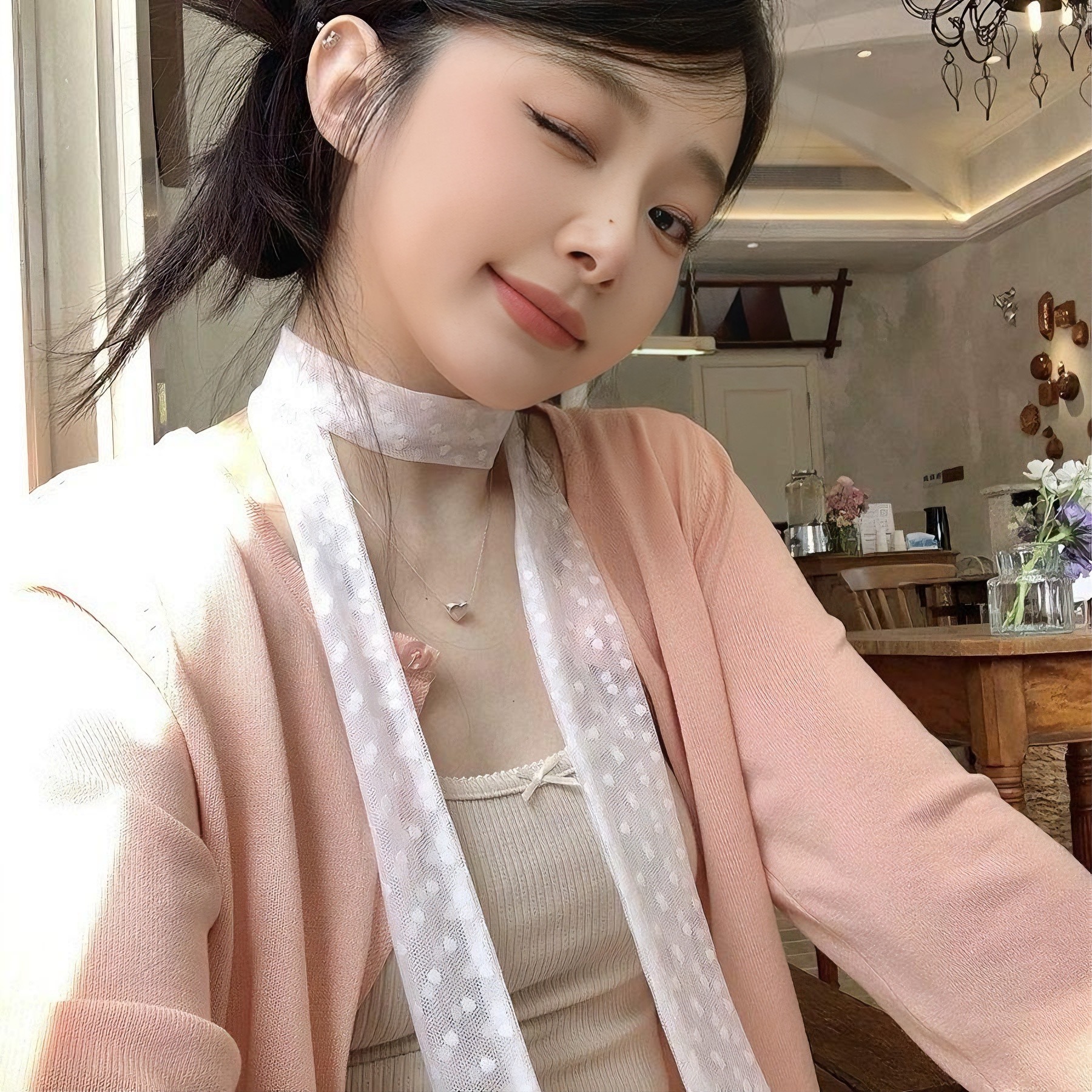 スカーフ 優雅水玉チュールリボンスカーフ