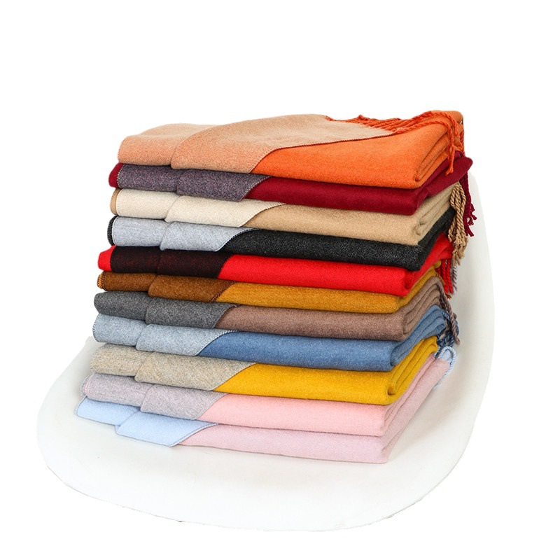 スカーフ 幾何学模様切替フリンジ付き大判ロング　マフラー