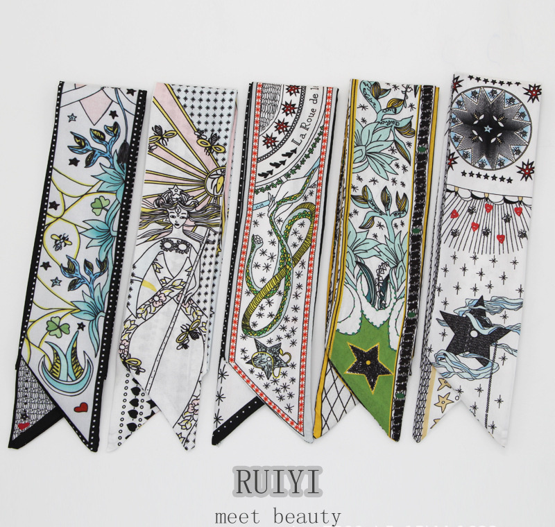 スカーフ 多彩柄細スカーフ ツイリー バッグ飾り首元アクセント