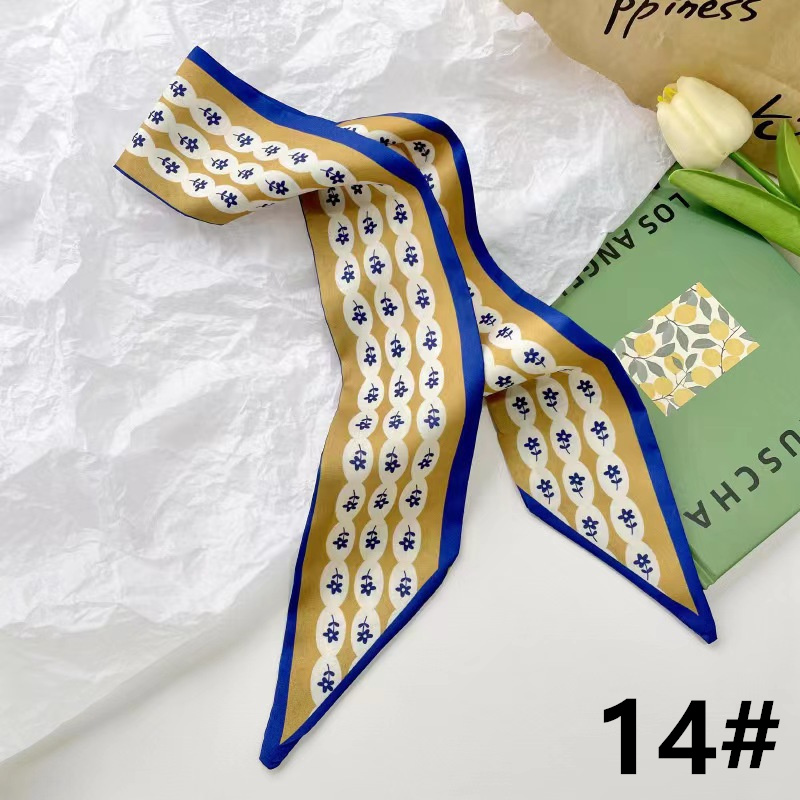 スカーフ モノトーン幾何学柄細スカーフ首元バッグ装飾ツイリー