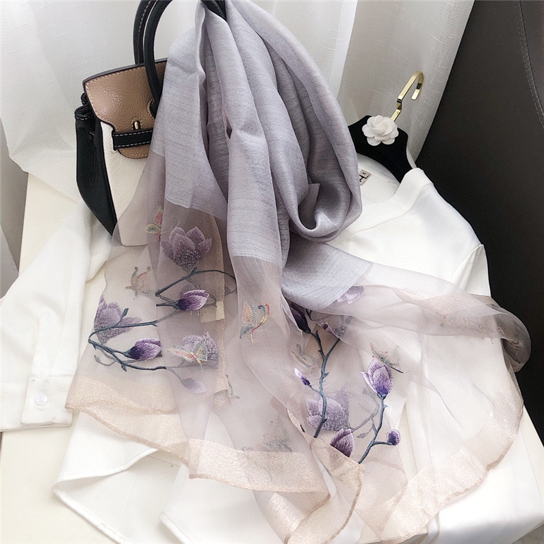 スカーフ 花刺繍シアーストール