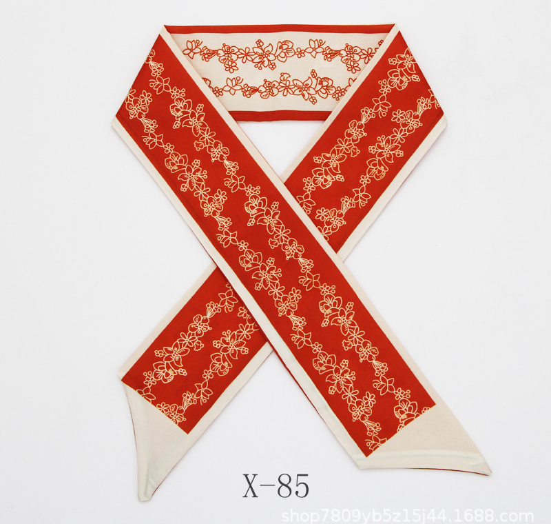 スカーフ 花柄チェック細スカーフ 長方形ツイリー