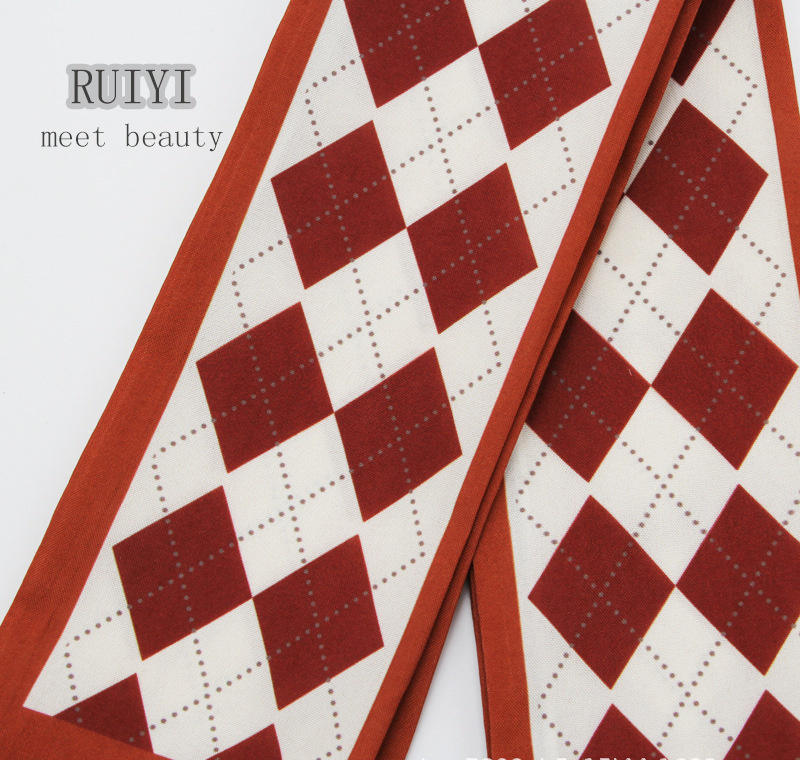 スカーフ 花柄チェック細スカーフ 長方形ツイリー