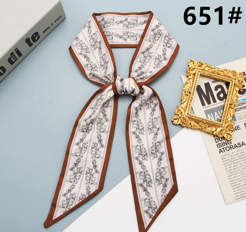 スカーフ 花柄ストライプ細スカーフ 長方形ツイリー