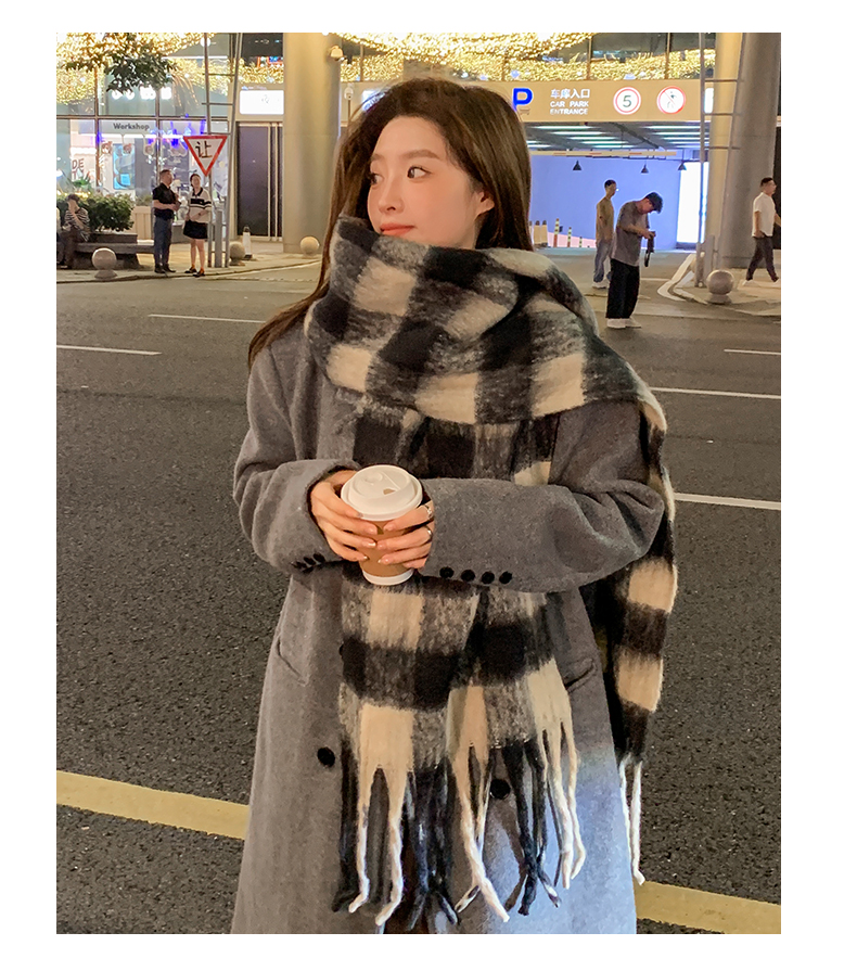 スカーフ ふわふわチェック柄厚手マフラー