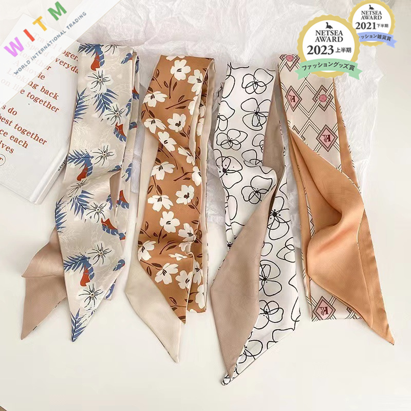 スカーフ 花柄細長スカーフ バッグ飾り首元アクセント