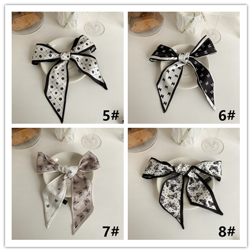 スカーフ モノトーン幾何学柄細スカーフ首元バッグ装飾ツイリー