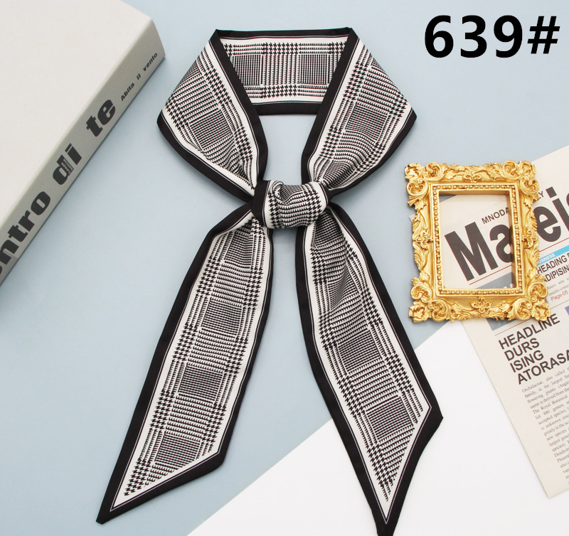 スカーフ 花柄ストライプ細スカーフ 長方形ツイリー