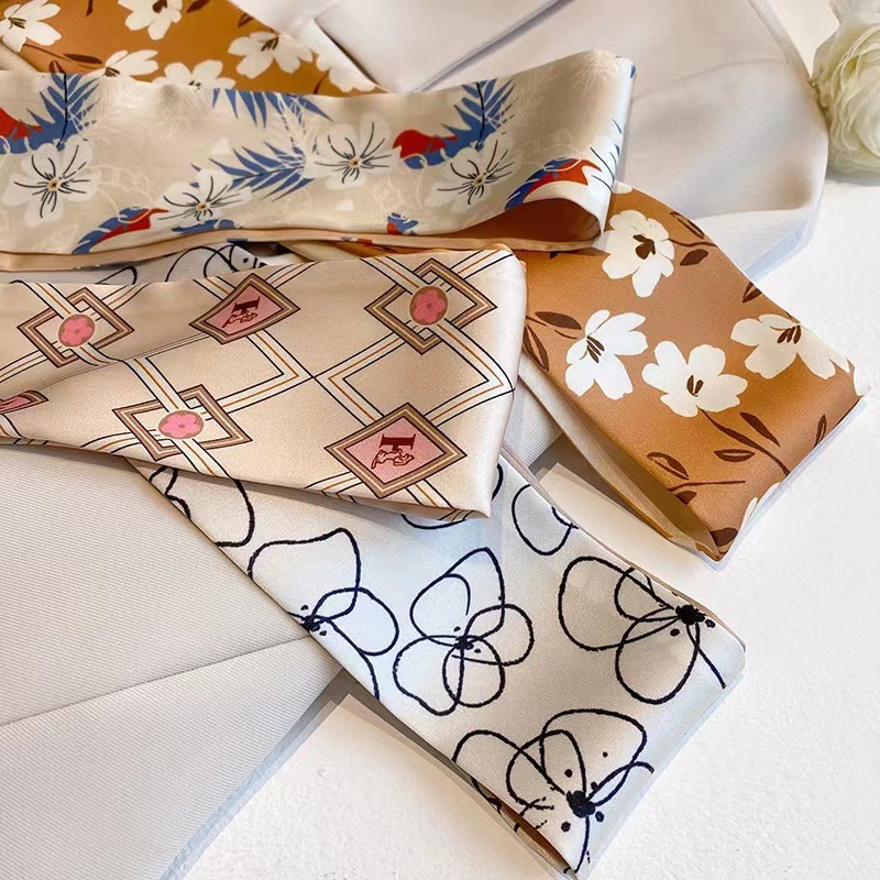 スカーフ 花柄細長スカーフ バッグ飾り首元アクセント