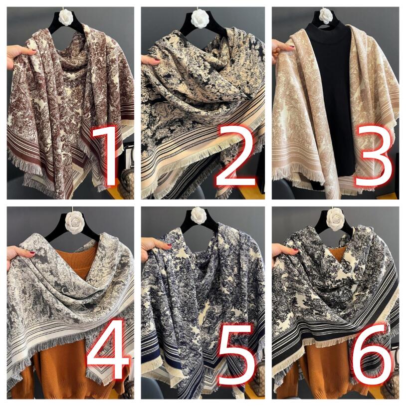 スカーフ 秋冬レディース大判スカーフ上品花柄フリンジ付き全6色