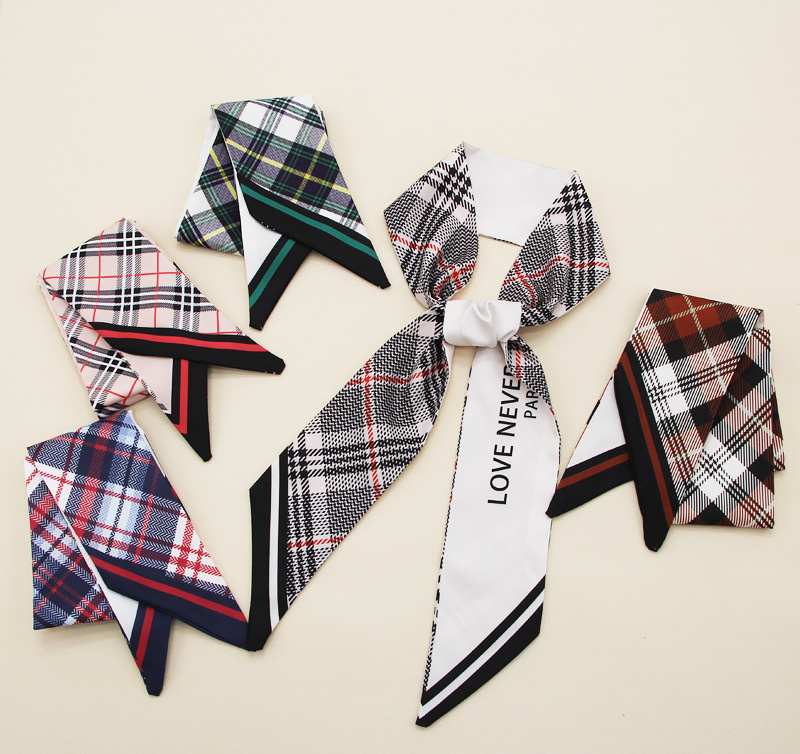 スカーフ チェック柄細スカーフ バッグ用ツイリー