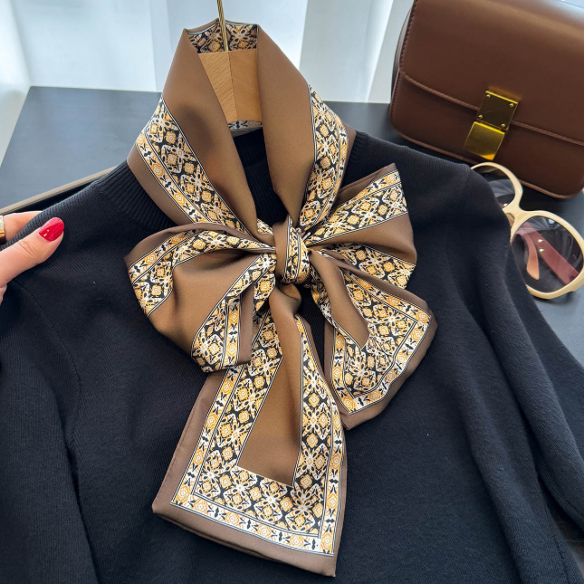 スカーフ シルクタッチ ロングスカーフ 上品プリント柄