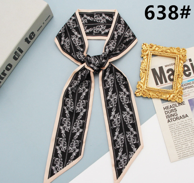 スカーフ 花柄ストライプ細スカーフ 長方形ツイリー