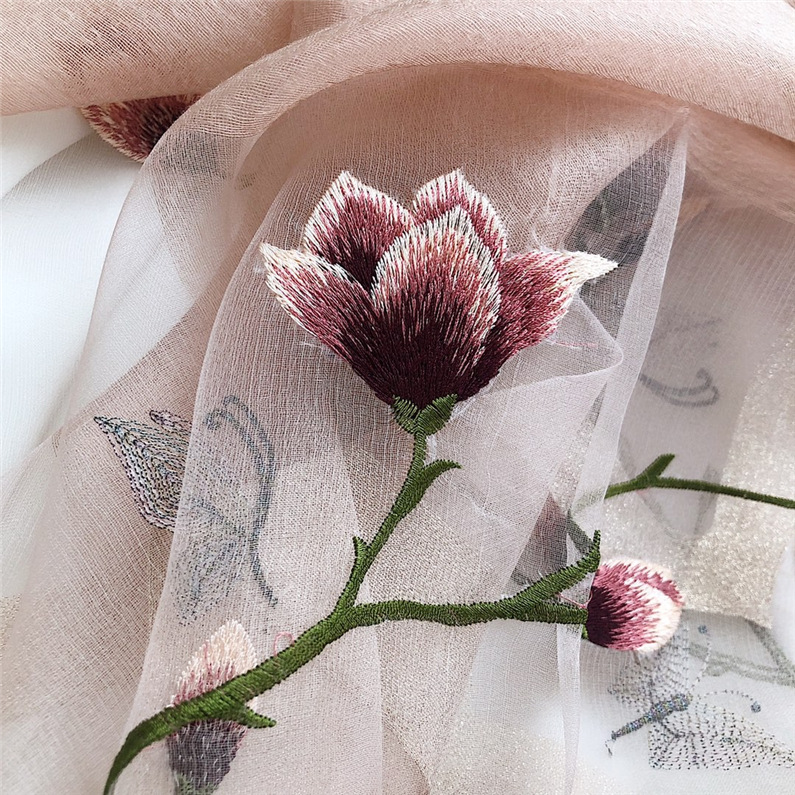 スカーフ 花刺繍シアーストール