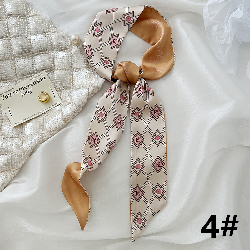 スカーフ 花柄細長スカーフ バッグ飾り首元アクセント