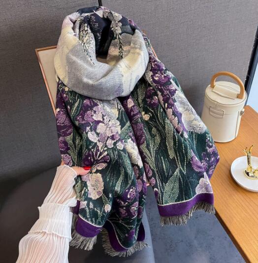スカーフ 花柄大判ストール 秋冬マフラー レディース
