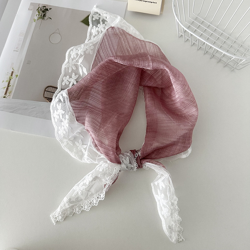 スカーフ 花刺繍レース使い三角スカーフ