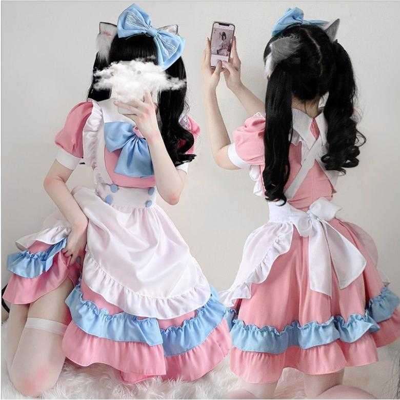 ふんわりレースのメイド服ワンピース