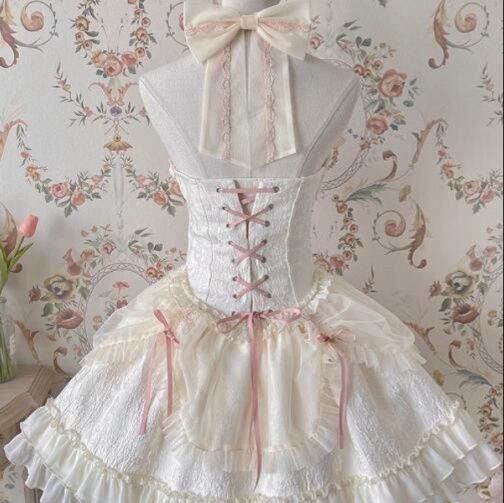 華やか姫系 白メイド服 フリルワンピース セット