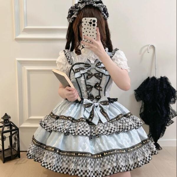 【新作】白×黒チェック リボン付き 豪華メイド服 ハロウィン衣装