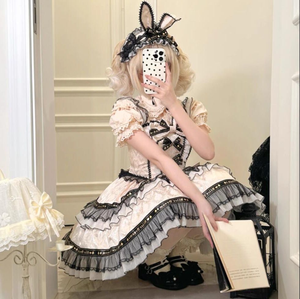 【新作】白×黒チェック リボン付き 豪華メイド服 ハロウィン衣装