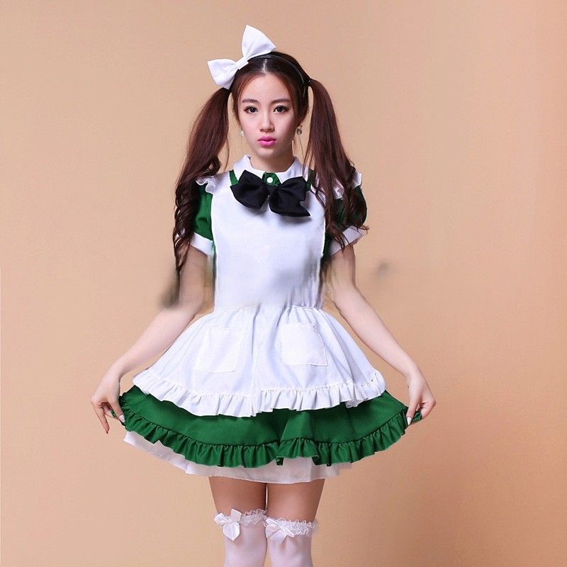 緑色メイド服コスプレ4点セット 喫茶店衣装