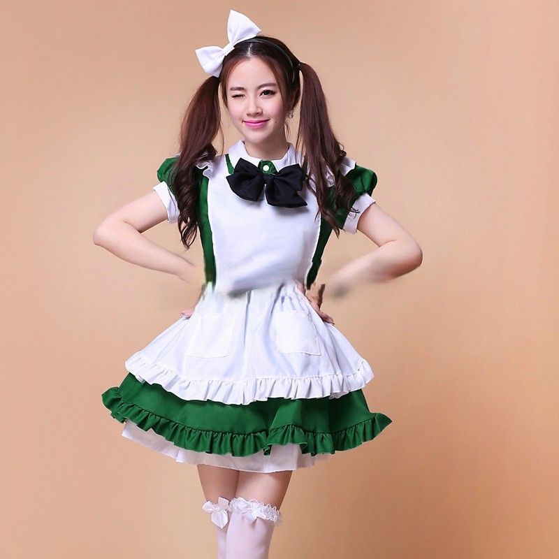緑色メイド服コスプレ4点セット 喫茶店衣装