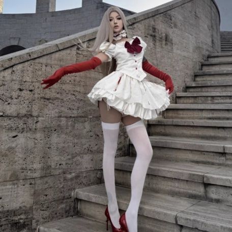 メイド服 優雅な薔薇刺繍入りフリル袖付きメイド風衣装