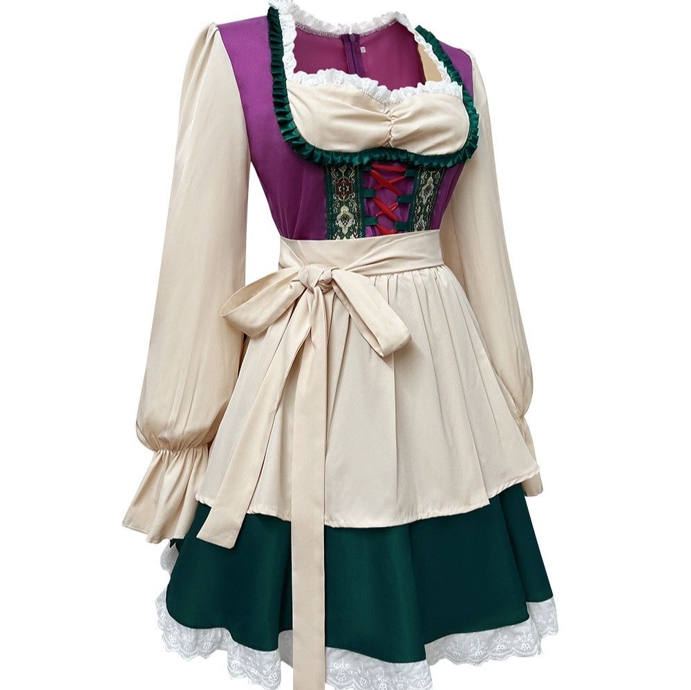 メイド服 伝統的民族風レース付きフリル袖ワンピース