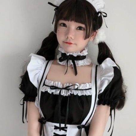 高品質 黒白配色 メイド服 コスプレ衣装 定番デザイン