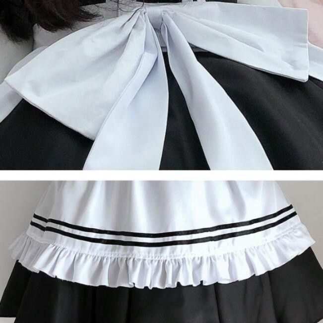 高品質 黒白配色 メイド服 コスプレ衣装 定番デザイン