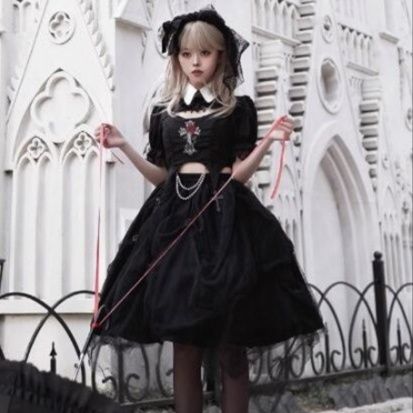 黒の魔女風メイド服 仮装 ゴシック調セットアップ