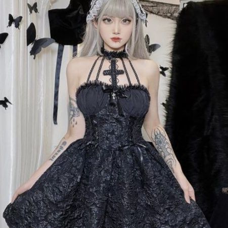 メイド服 黒レース メイド風ワンピース ゴシックコスチューム