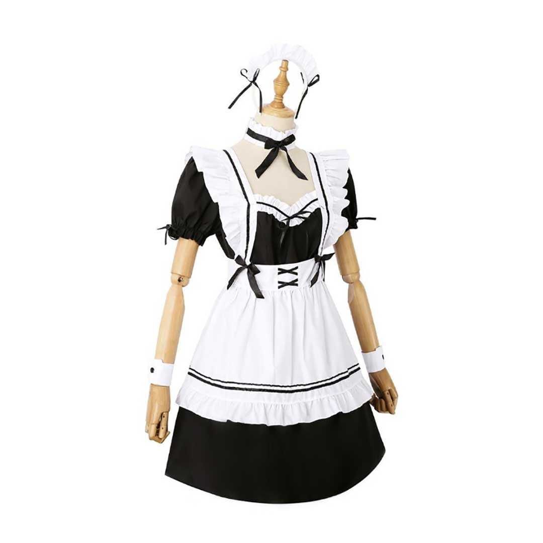 黒メイド服 定番コスプレ衣装 白エプロン付き ハロウィン仮装