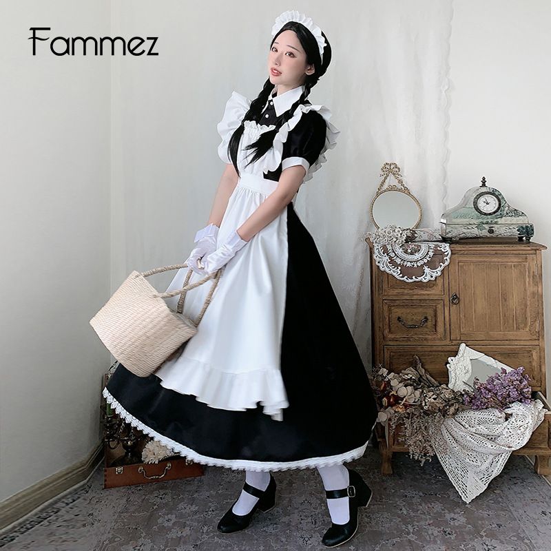 清楚優雅なロング丈メイド服ワンピース