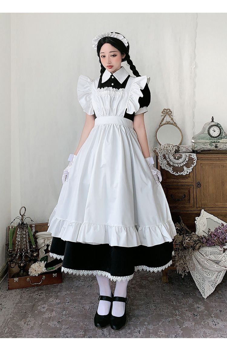 清楚優雅なロング丈メイド服ワンピース