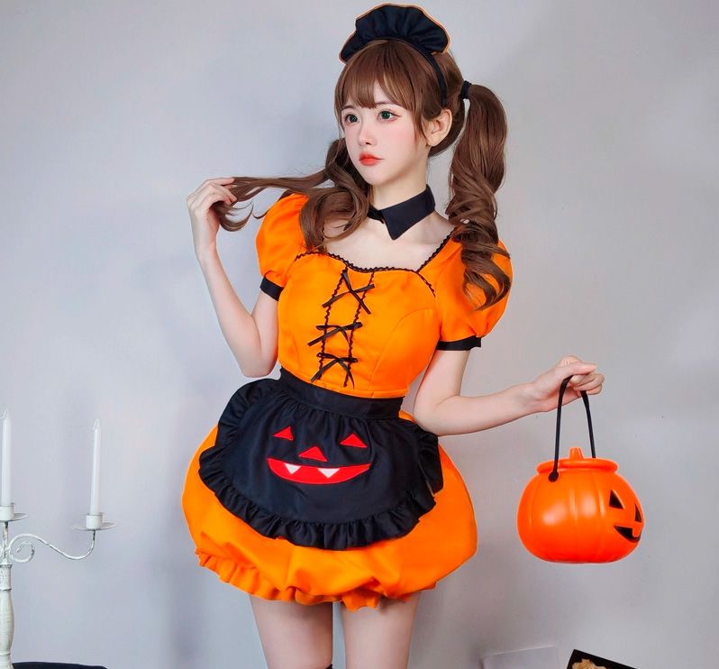 メイド服 かぼちゃ顔刺繍付き秋祭りメイド衣装セット