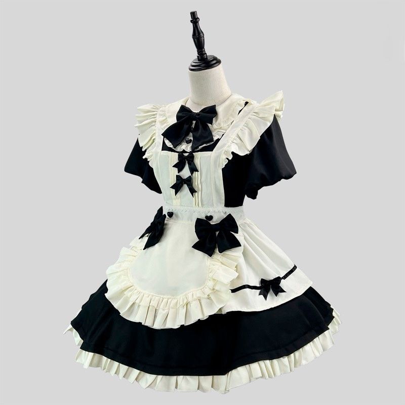 フレンチメイド服 ワンピース 黒白 フリル コスプレ衣装
