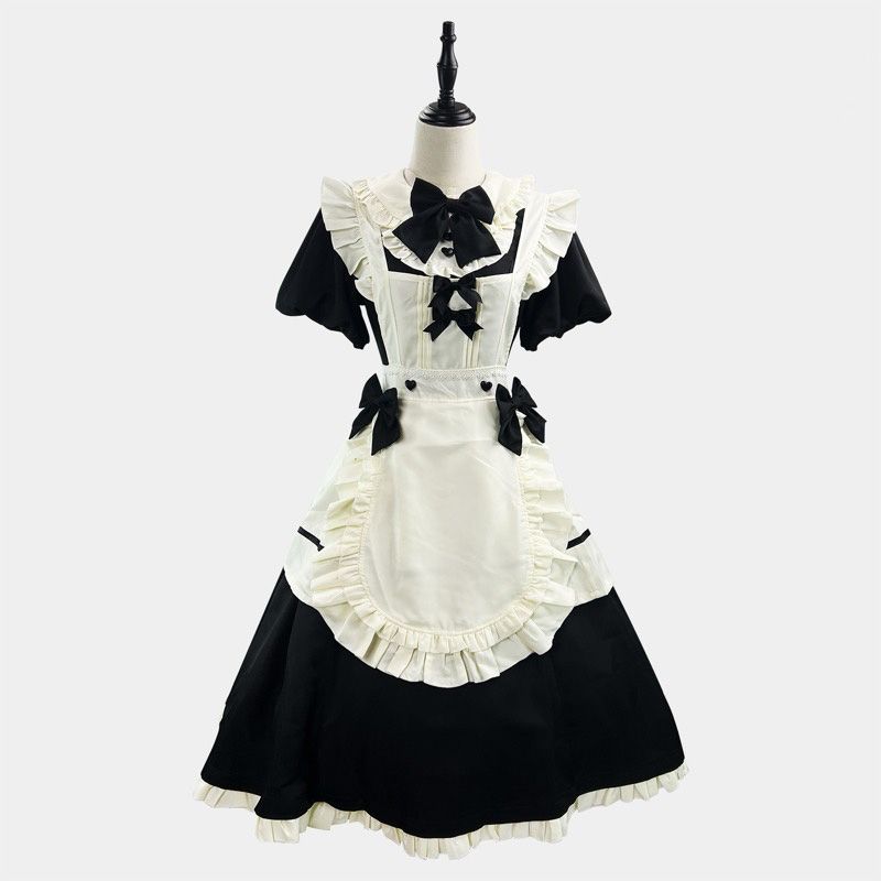 フレンチメイド服 ワンピース 黒白 フリル コスプレ衣装