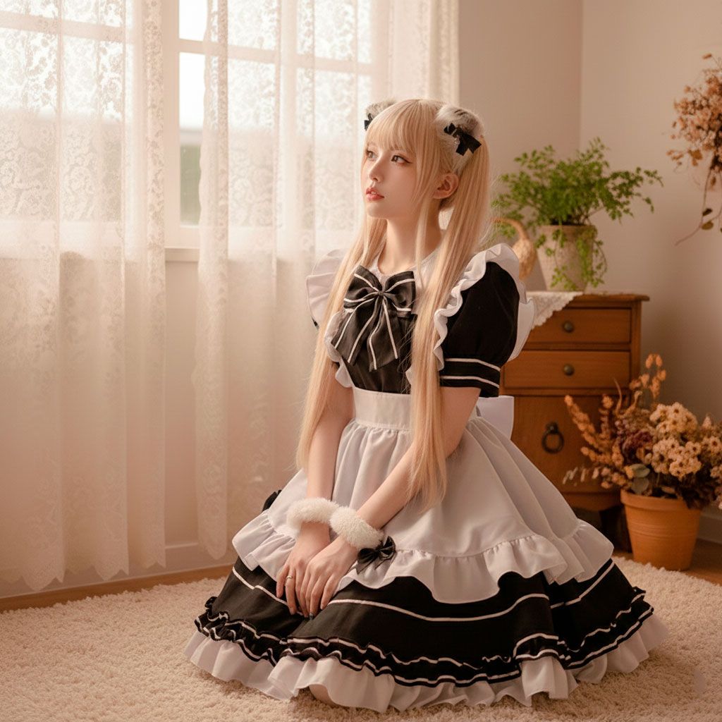 メイド服 優雅な令嬢風多層フリルメイド衣装